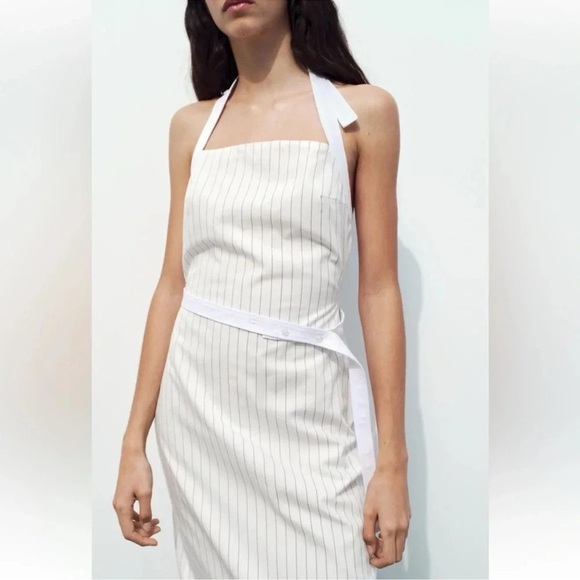 ZARA GABARDINE HALTER MIDI DRESS - Picture 1 of 12